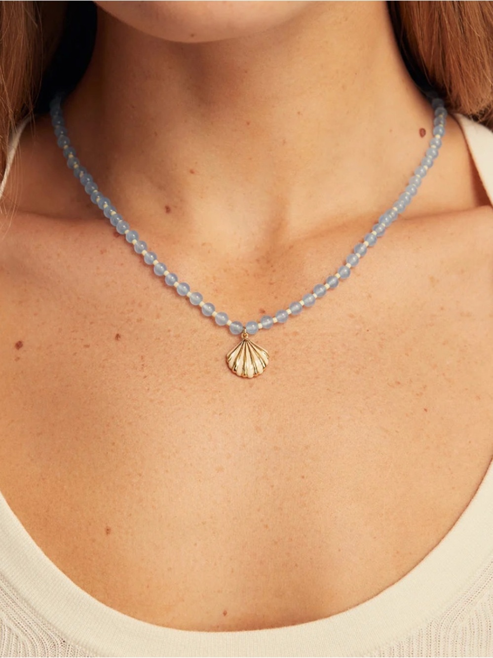 Porto scallop shell Pendant Blue Beaded Necklace-Gorjana